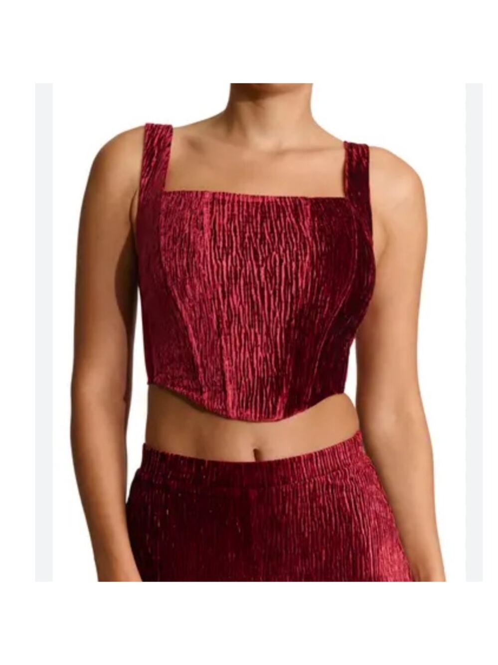 Naked Wardrobe Boned Plush Velvet Corset Top Burgundy Small Sexy Statement Crop